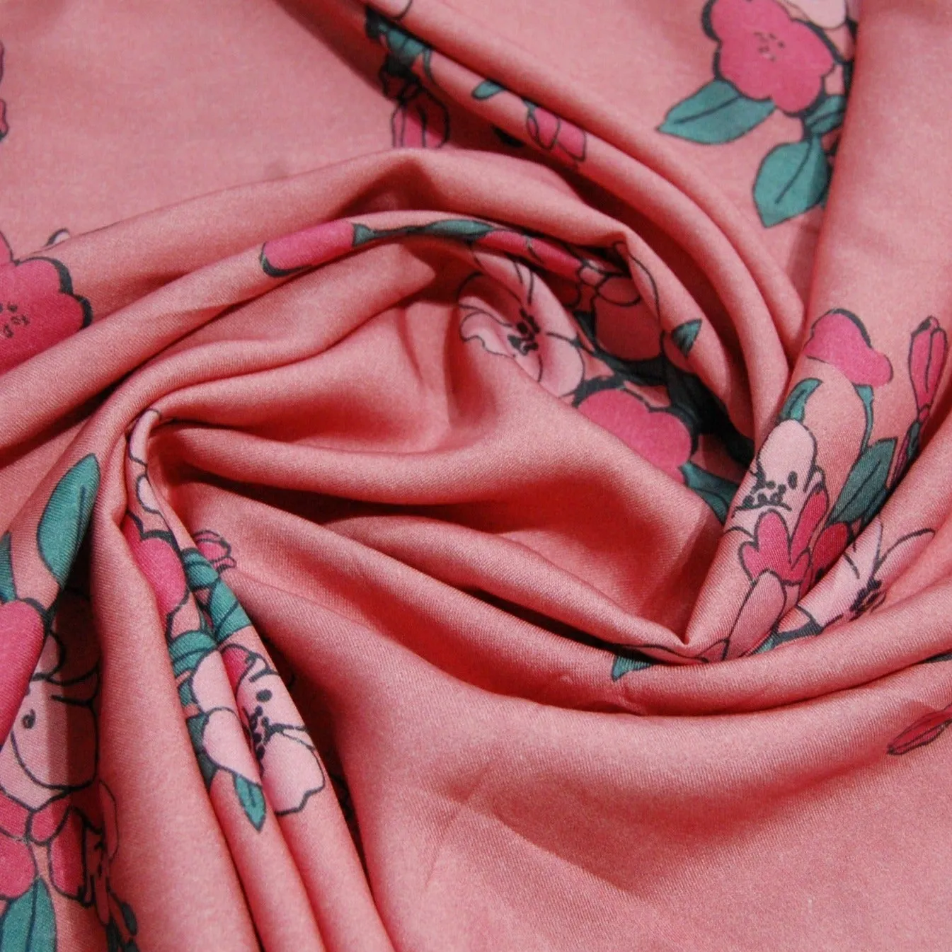 Peach Floral Print Viscose Fabric TU 4501