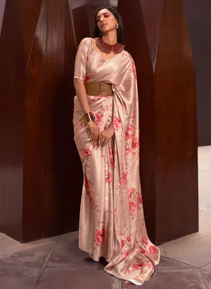 Peach Floral Printed Festive Saree