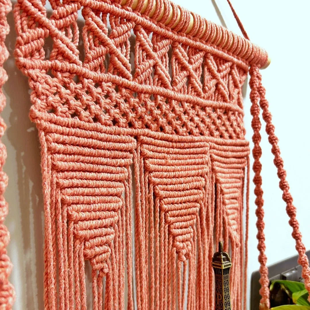 Peach Macrame Wall Shelf