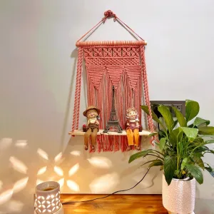 Peach Macrame Wall Shelf