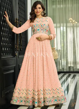 Peach Multi Embroidered Traditional Anarkali Gown