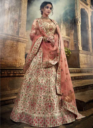 Peach Multi Embroidered Wedding Lehenga Choli