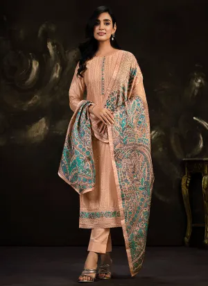 Peach Multi Embroidery Traditional Silk Salwar Suit