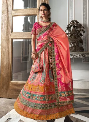 Peach Multicolored Embroidered Bridal Lehenga Choli