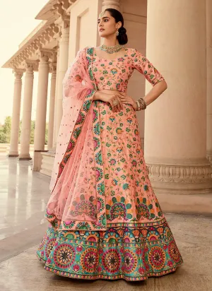 Peach Multicoloured Traditional Embroidered Lehenga Choli