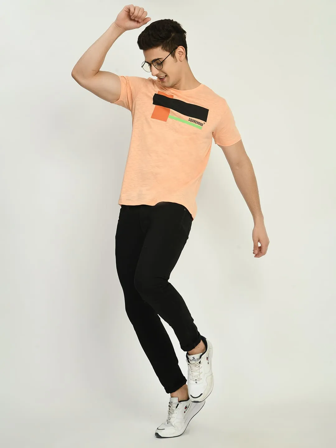 Peach Printed Regular Fit T-Shirt