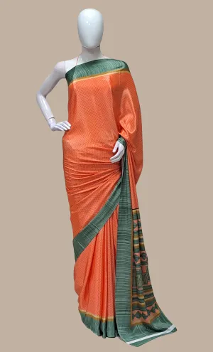 Peach Printed Sari