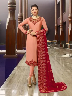 Peach Red In Combination Traditional Churidar Suit