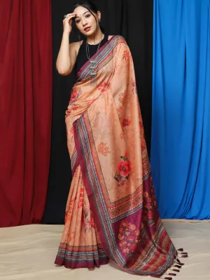 Peach Saree in Cotton Floral Printed