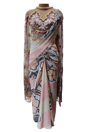 Peach Seahorse Printed Saree Set