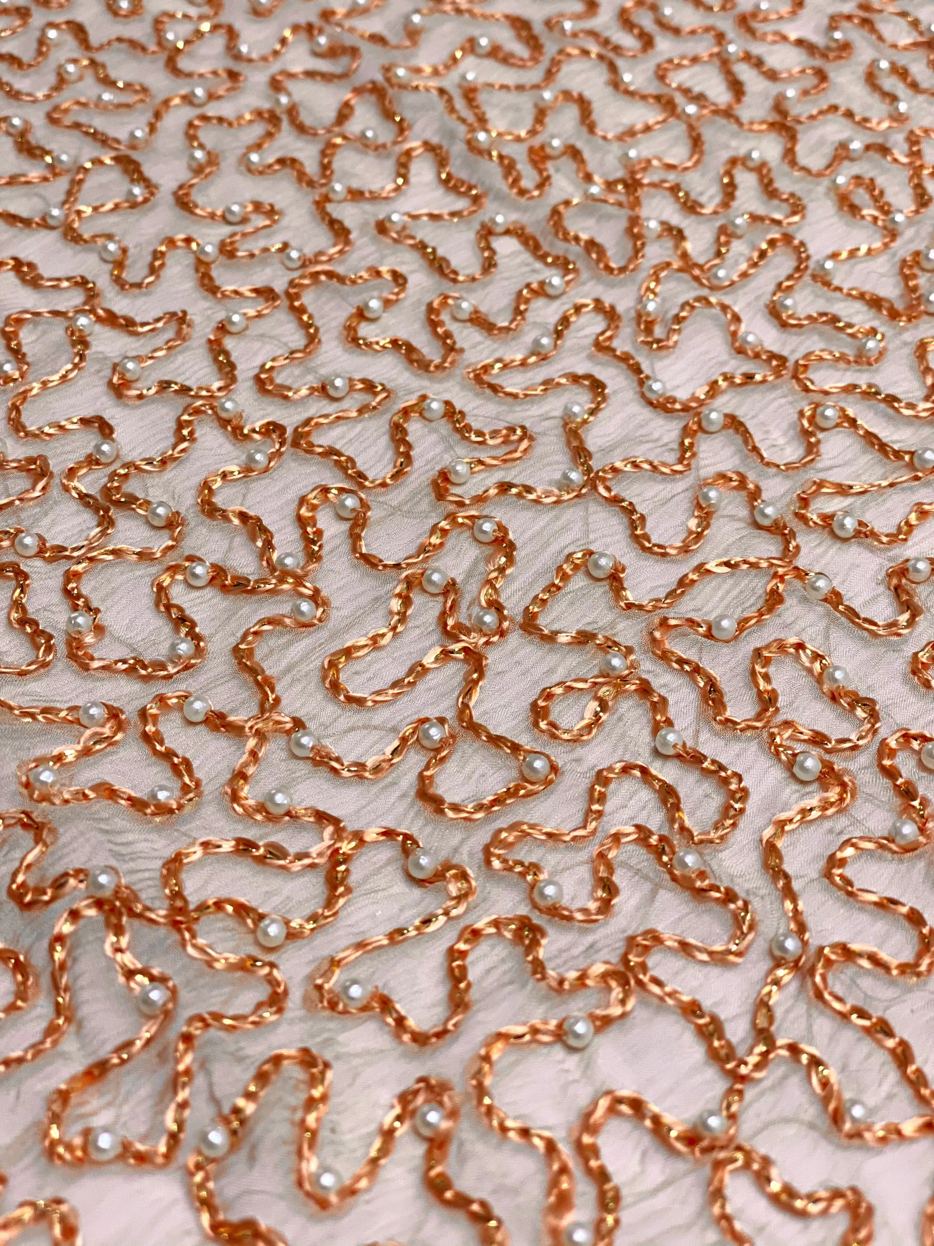 Peach Sequin & Beads On Silk Chiffon JEC-070-5B Fabric