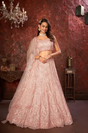 Peach Sequin Embroidered Lehenga Choli Set - Regal Elegance - Designer Wear