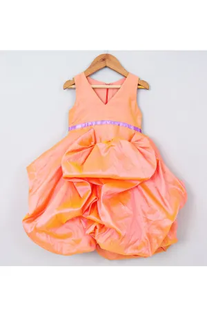 Peach Silk Sleeveless Balloon Dress