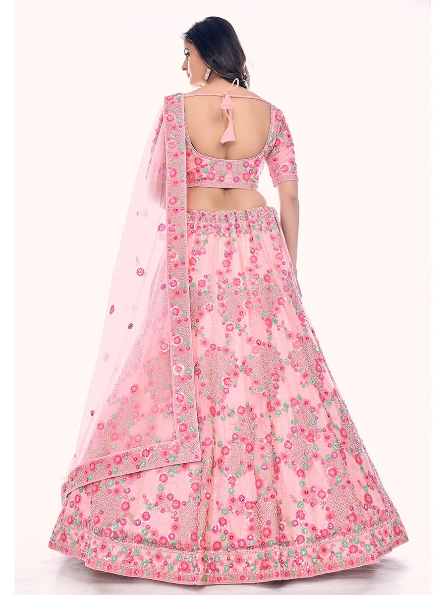 Peach Soft Net Embroidered Designer Lehenga Choli