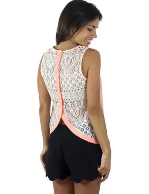 Peach Split Back Lace Tank Top