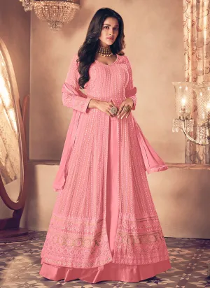 Peach Traditional Sequence Embroidered Wedding Anarkali Lehenga