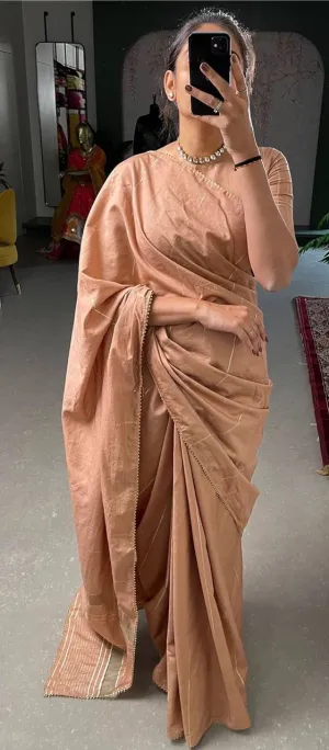 Peach Viscose Chanderi Saree