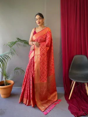 Peach with Pink Saree in Patola Silk for women