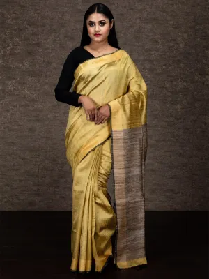 Peach Yellow Par Anchal Dupion Silk Saree