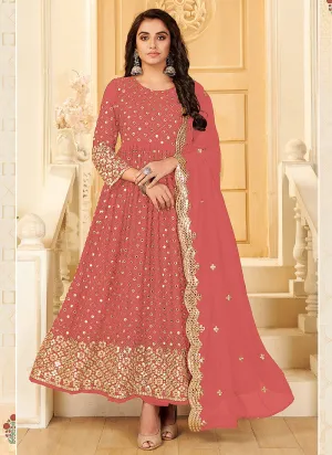 Peach Zari Mirror Embroidered Traditional Anarkali Suit