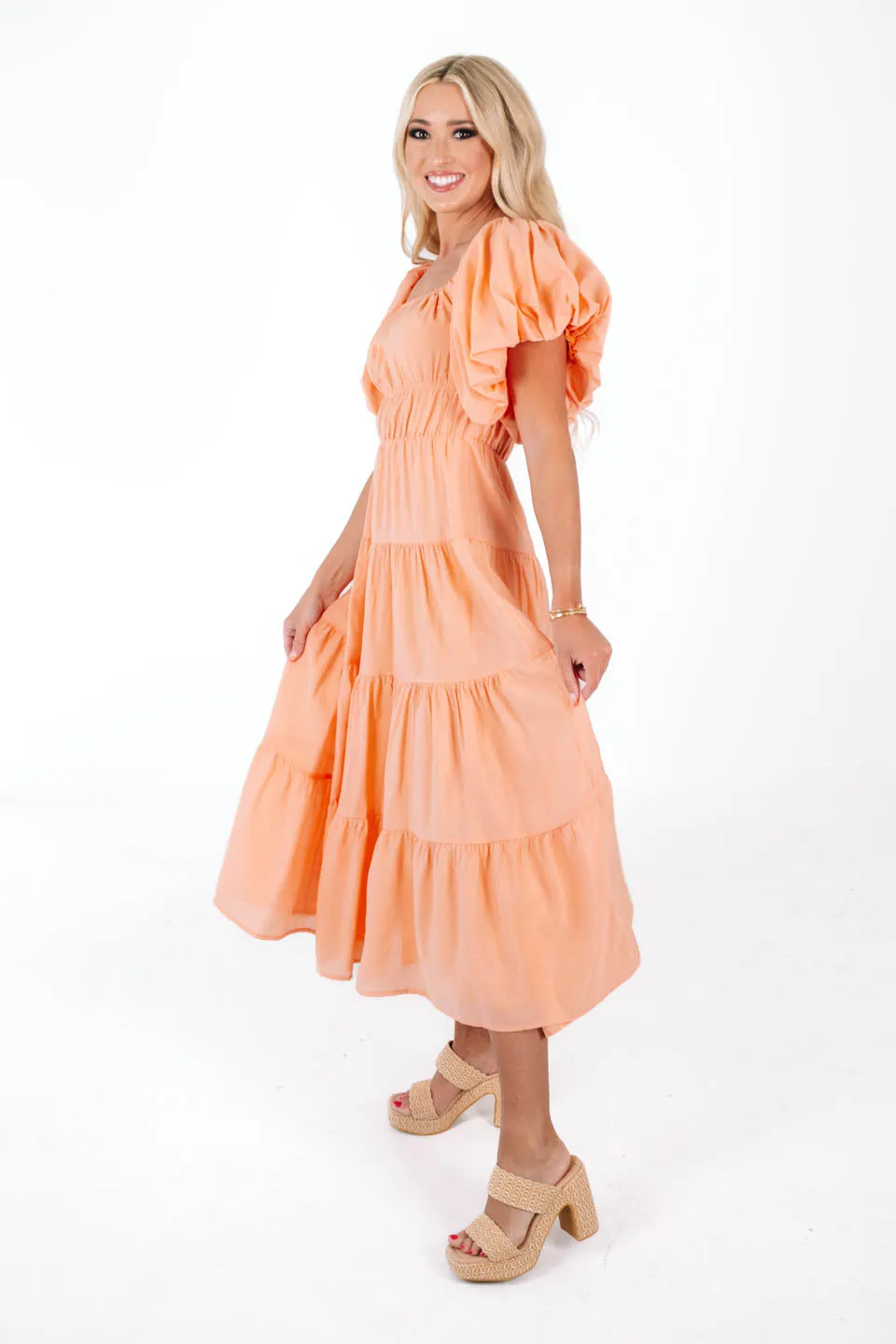 Peachy Keen Midi Dress - Peach