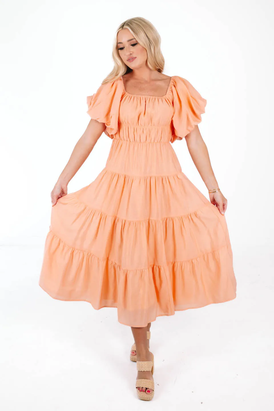 Peachy Keen Midi Dress - Peach