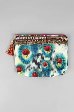 Peacock Feather Patterned Zipper Pouch