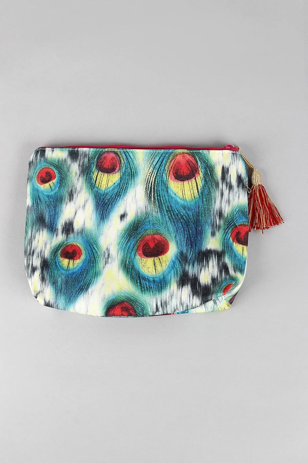 Peacock Feather Patterned Zipper Pouch