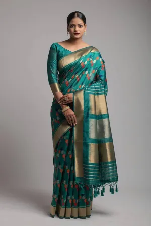 Peacock Green Paisley Kadampalli Tussar Silk  Saree