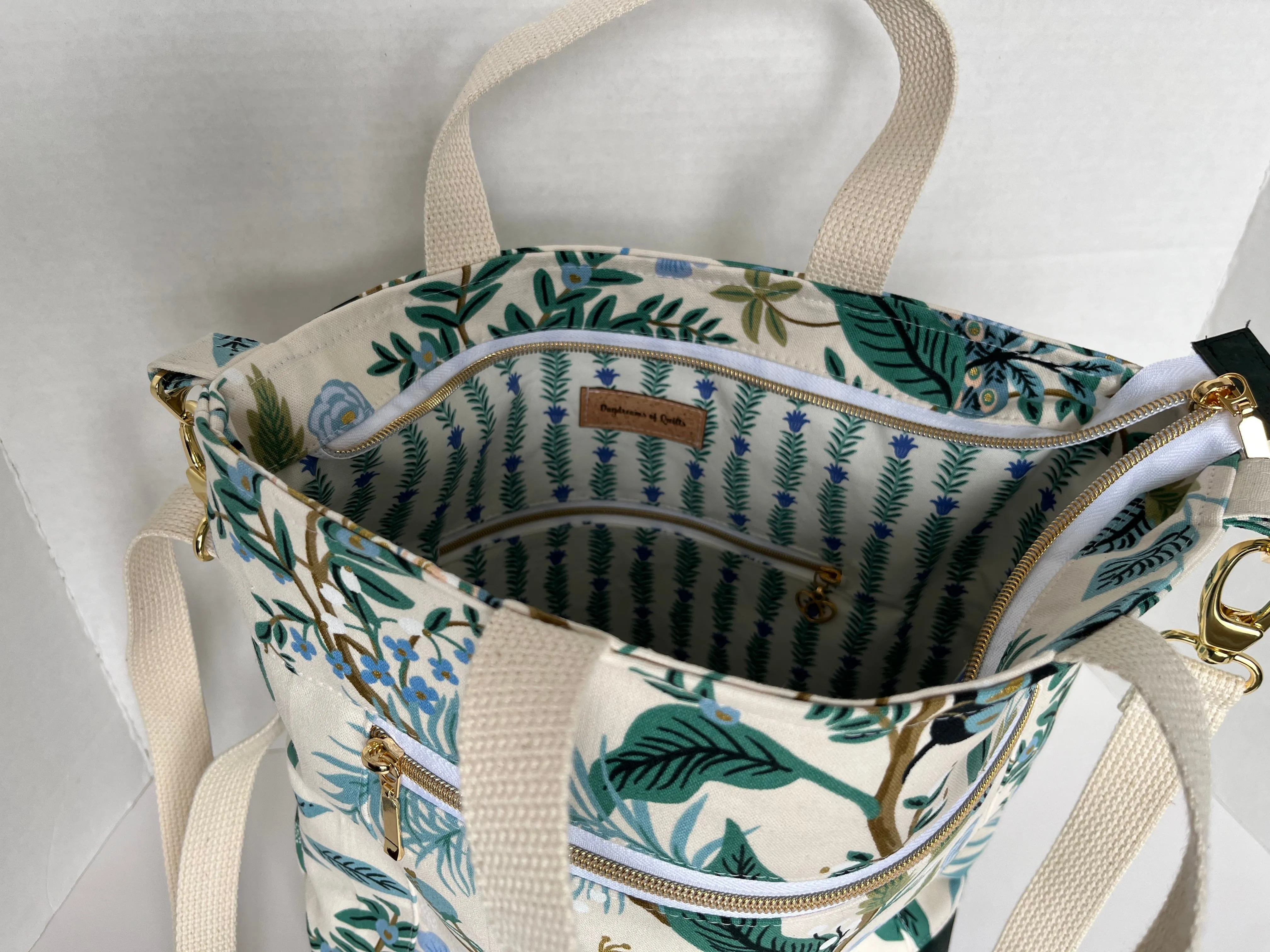 Peacock Themed Rifle Paper Co Canvas Cross body Tote Bag