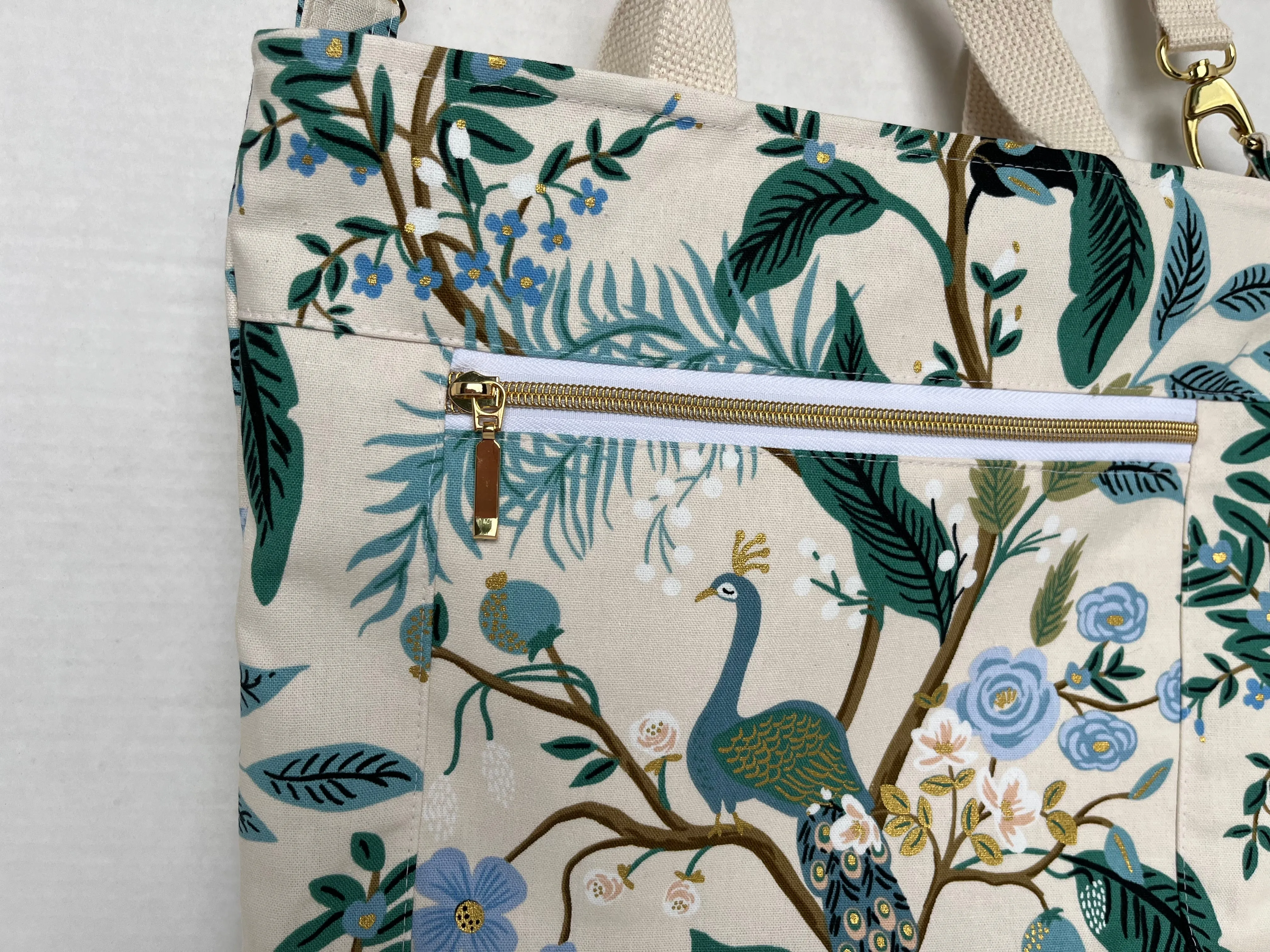 Peacock Themed Rifle Paper Co Canvas Cross body Tote Bag