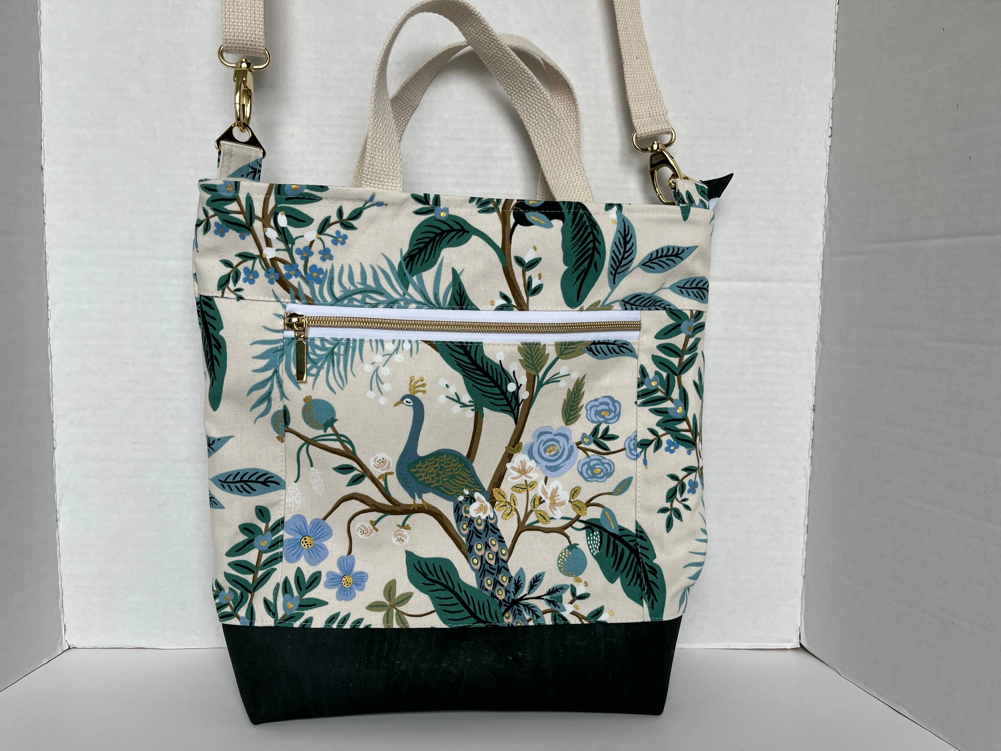 Peacock Themed Rifle Paper Co Canvas Cross body Tote Bag