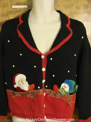 Peaking Santa and Snowman Ugliest Christmas Sweater