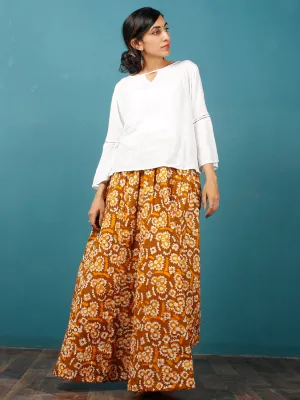 Peanut Brown Yellow White Hand Block Printed Skirt  - S40F342