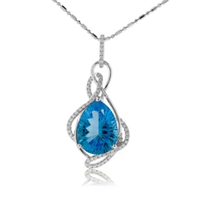 Pear Blue Topaz & Diamond Elegant Design Pendant