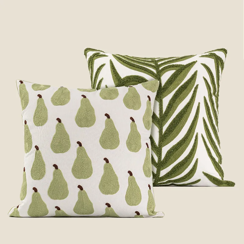 Pear / Green Leaf Patterned Pillow