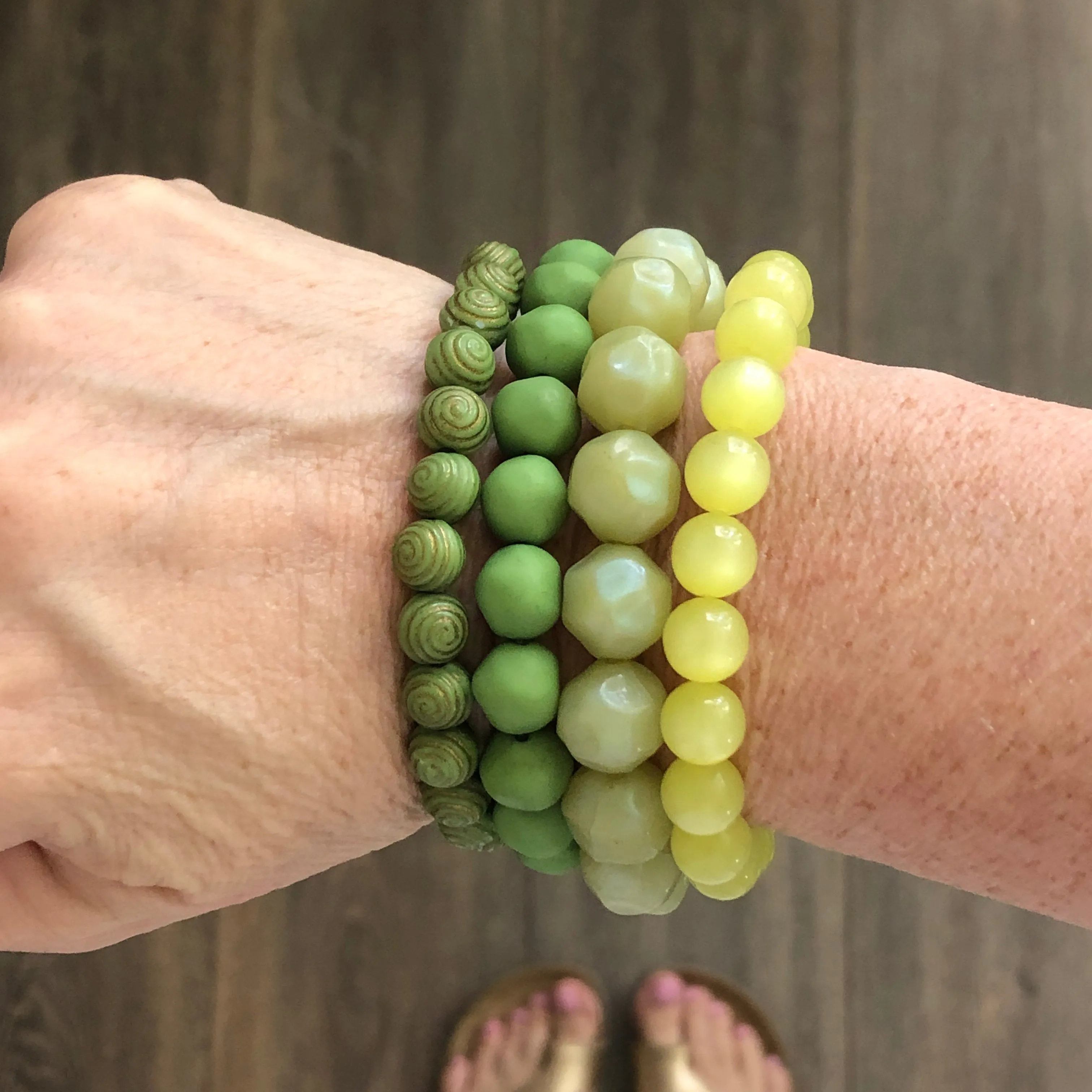 Pear Green Ombre' Stack and Stretch Bracelets Set