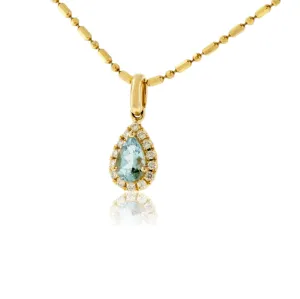 Pear Shaped Aquamarine & Diamond Halo Pendant