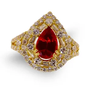 Pear Shaped Ruby and Diamond Ring