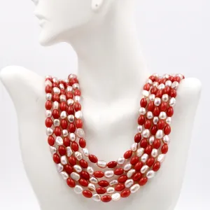 Pearl and Coral Necklace Fresh Water Pearl and Coral Layered Necklace Gemstone Necklace Long Necklace Indian Necklace SKU: 6143382