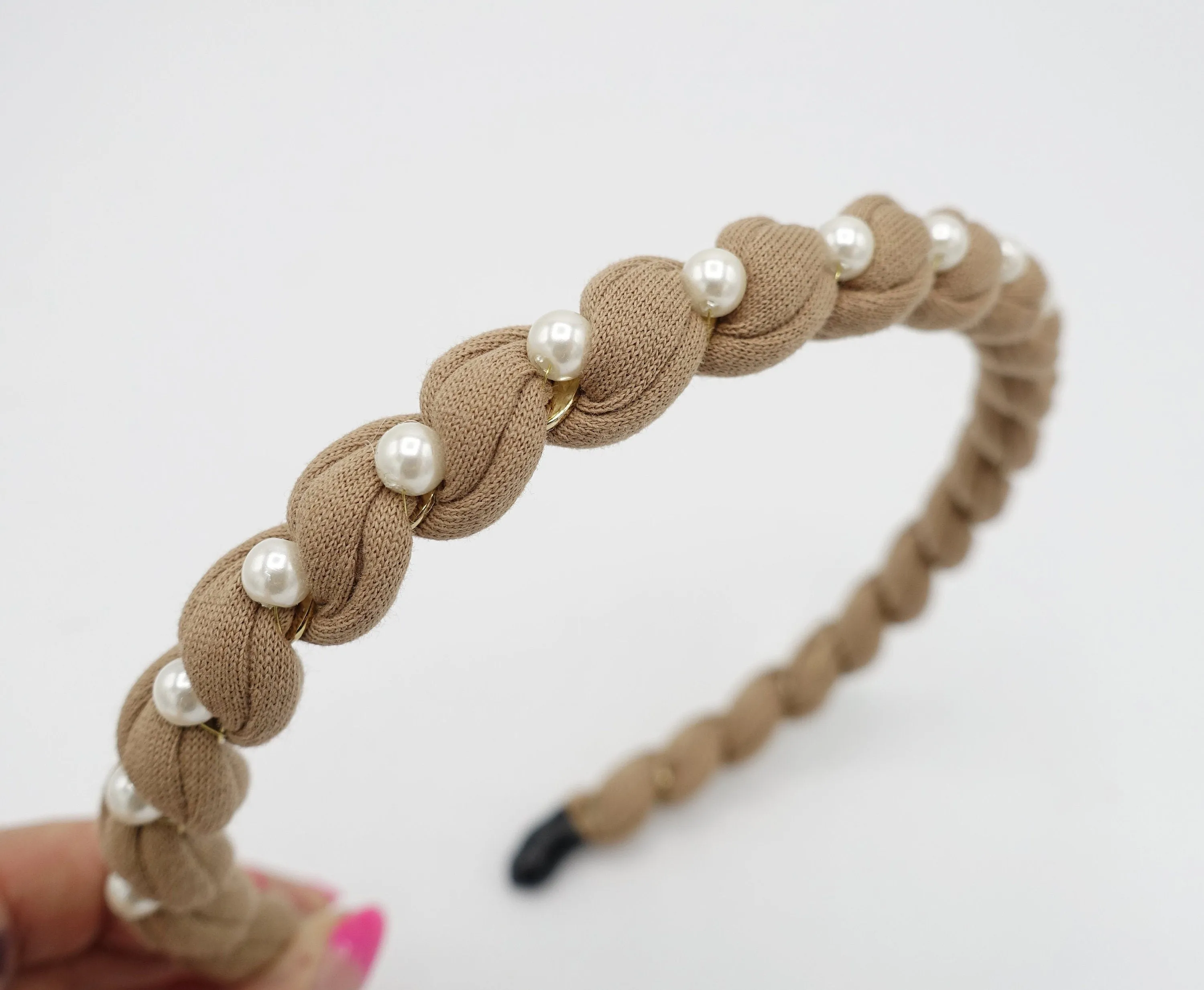 pearl embellished cotton spiral wrap headband thin hairband women hair accessory