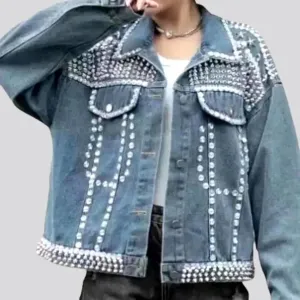 Pearl embellished jeans jacket
 for women