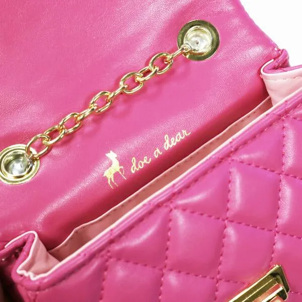 Pearl Handle Quilted Leather Purse w/ Charms - Fuchsia