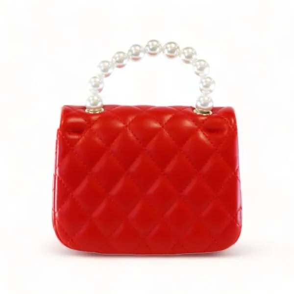 Pearl Handle Quilted Leather Purse w/ Charms - Red