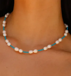 Pearl Necklace With Mini Turquoise