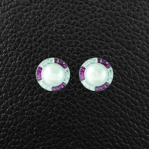 Pearl, Ruby & Diamond Earrings