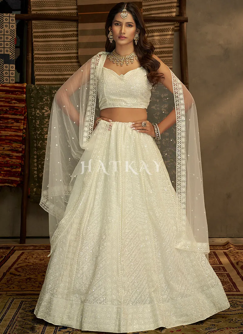 Pearl White Embroidery Traditional Georgette Lehenga Choli