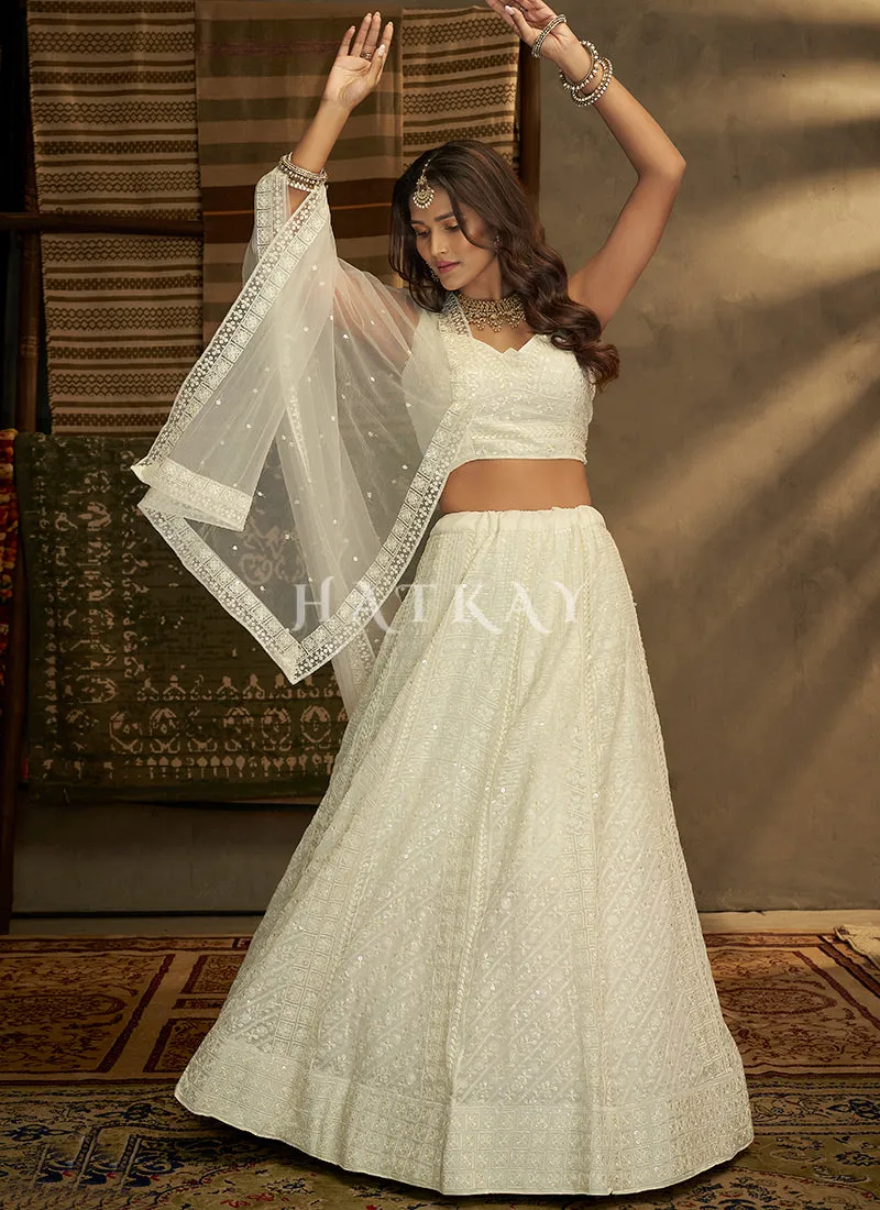 Pearl White Embroidery Traditional Georgette Lehenga Choli