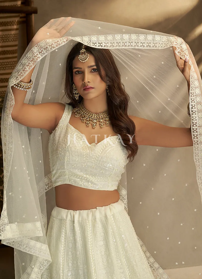 Pearl White Embroidery Traditional Georgette Lehenga Choli