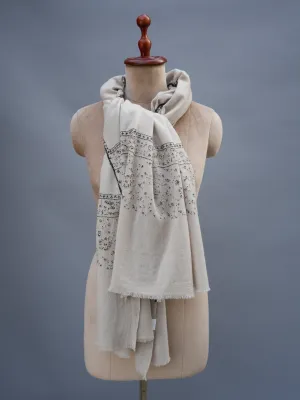 Pearl White Hand Embroidered Shawl